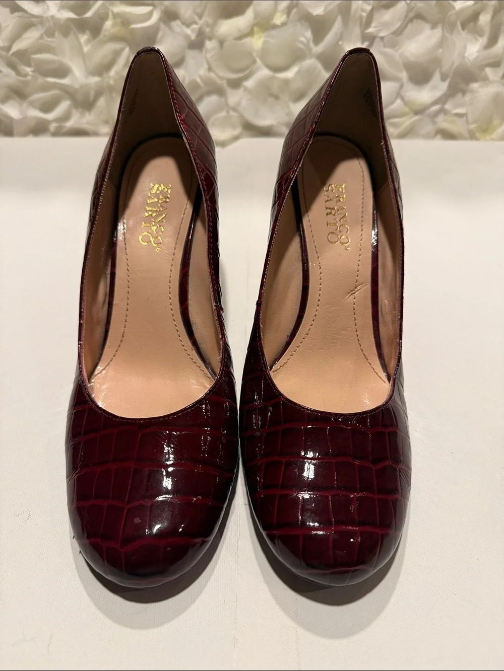 Franco Sarto Croc-Embossed Burgundy Patent Pumps